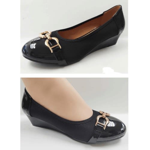Metal Bow Female Office Wedge Shoe - Black