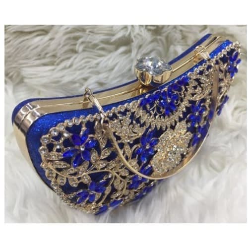 Crystal Metallic Clutch Purse - Blue