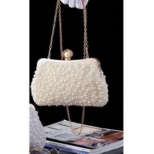 Fully Beaded Clutch Purse -Off White