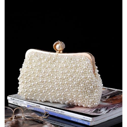 Fully Beaded Clutch Purse -Off White