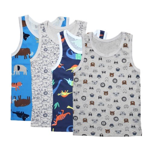 Set Of 4 Boys Cotton Singlets