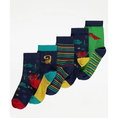 Dinosaur Print Ankle Socks - 5 Packs
