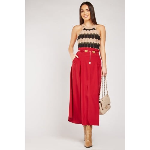 Box Pleated Midi Flared Skirt