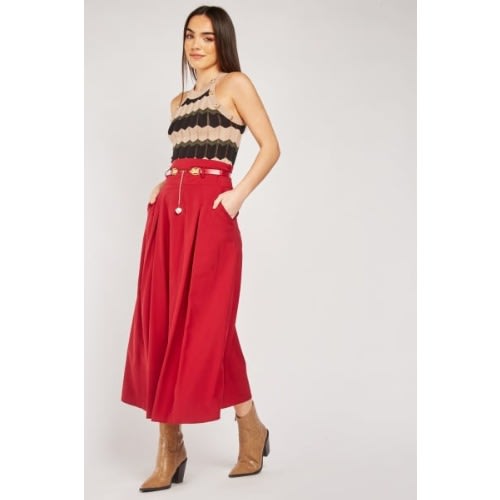 Box Pleated Midi Flared Skirt