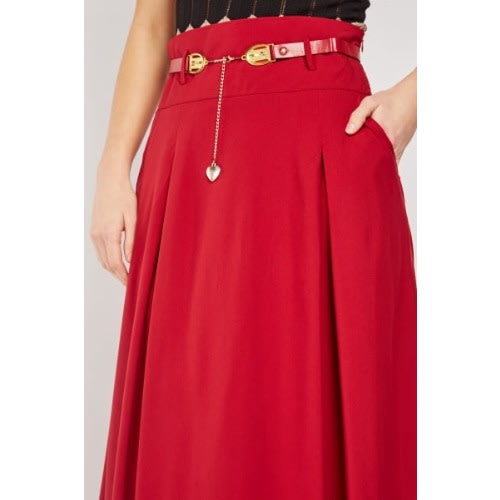 Box Pleated Midi Flared Skirt