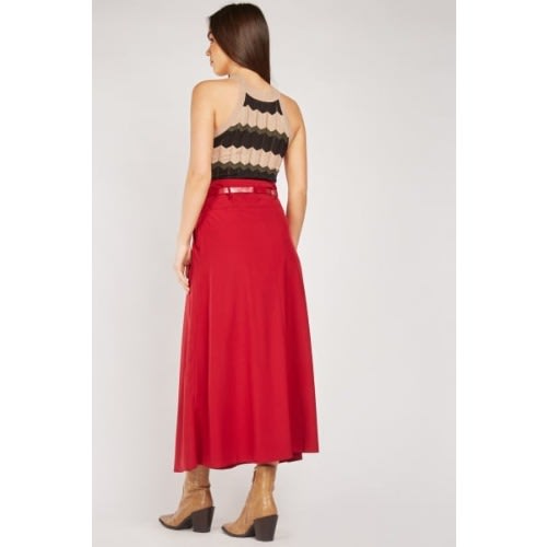 Box Pleated Midi Flared Skirt