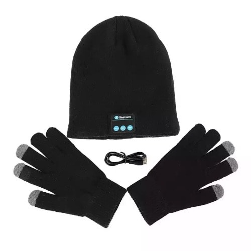 Wireless Bluetooth Music Hat With Earphone & Mic + Free Touch Gloves - Black