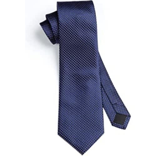 Men's Check Long Tie - Navy Blue
