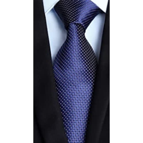 Men's Check Long Tie - Navy Blue
