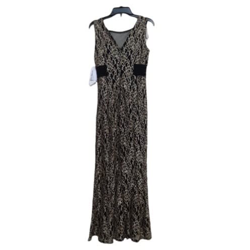 Ladies V-shaped Neck Midi Gown With Net  - Black & Gold