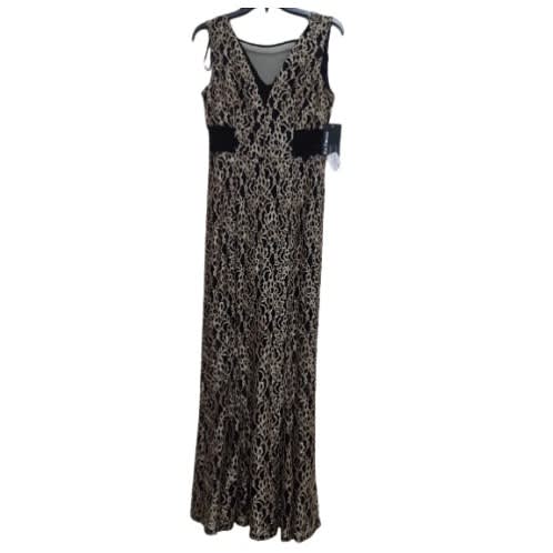 Ladies V-shaped Neck Midi Gown With Net  - Black & Gold