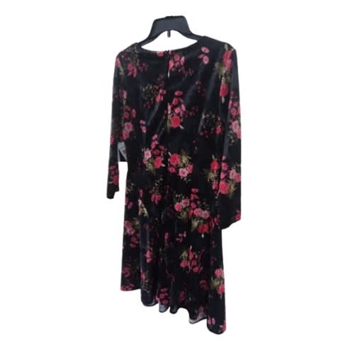 Long Sleeve Flay Dress- Black Flora - Pink