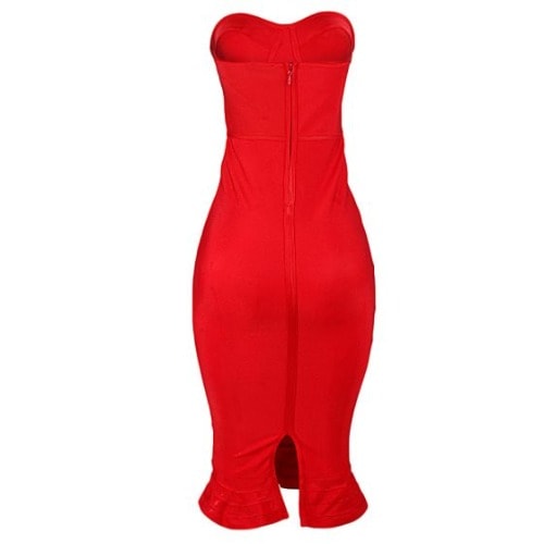 Red Bandage Frill Hem Midi Dress