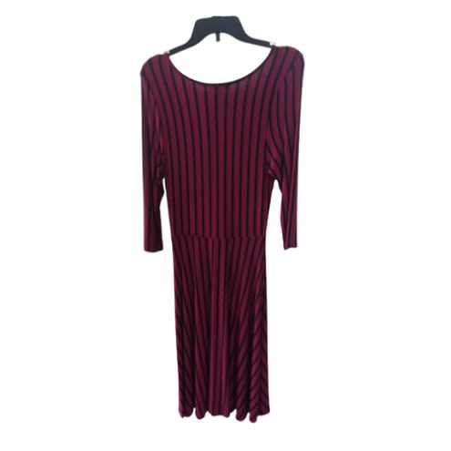 Stripe Drawn Front W/rope Long Sleeve Dress - Red & Black