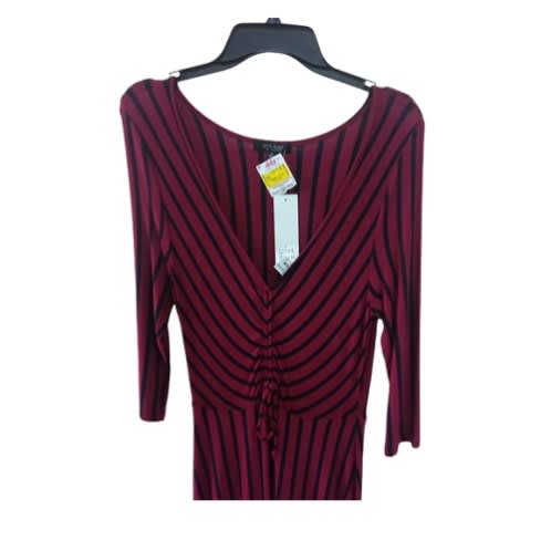 Stripe Drawn Front W/rope Long Sleeve Dress - Red & Black