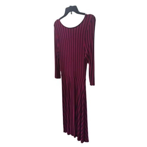 Stripe Drawn Front W/rope Long Sleeve Dress - Red & Black