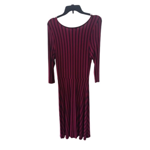 Stripe Drawn Front W/rope Long Sleeve Dress - Red & Black