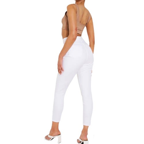 Women High Waisted Distressed Skinny Jeans- White