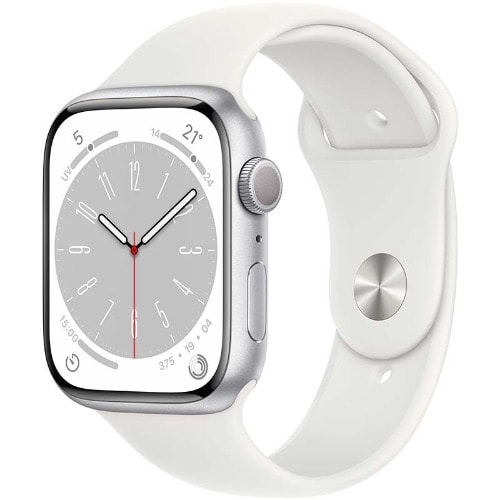 Watch Series 8 GPS 45mm Silver Aluminium Case With Sport Band - White