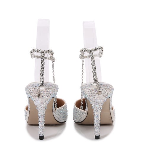 Stone Studded Ankle Strap Covered Toe Heels