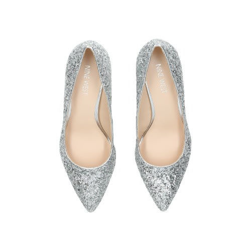 Glitter Low Heel Courts - Silver