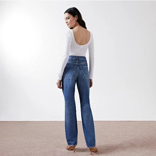Denim High Waisted 90s Long Straight Jeans