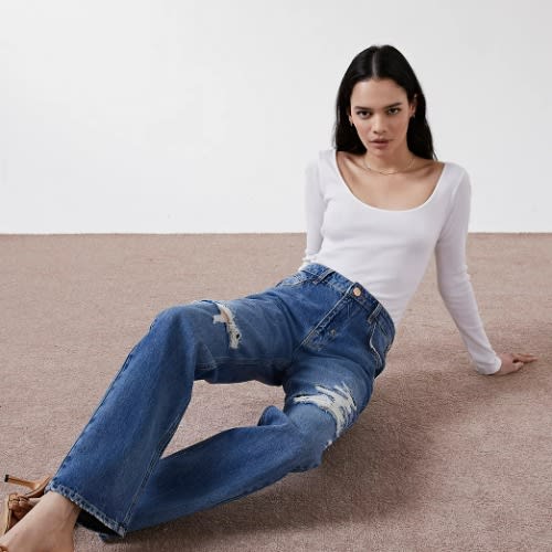 Denim High Waisted 90s Long Straight Jeans