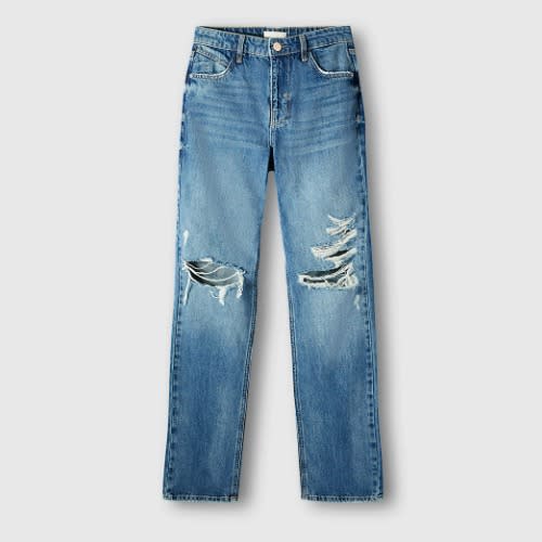 Denim High Waisted 90s Long Straight Jeans
