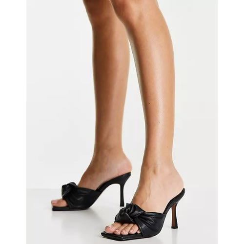 Black Knotted Mid Heel Mules