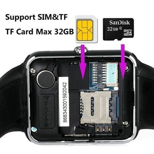 Gt08s Bluetooth Smart Wrist Watch With Sim Slot For iPhone & Android - Black
