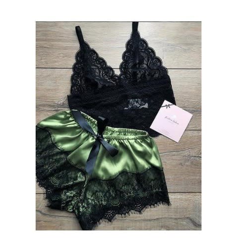 Lace & Satin Lingerie Set- Green