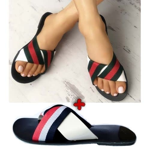 2 In 1 Contrast Striped Ladies Flat Slippers - Mulicolour