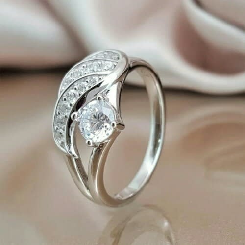 Crystal Stainless Steel Women Wedding Ring - Silver