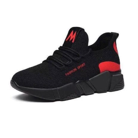 Women Lightweight Sports Sneakers - Black And Red