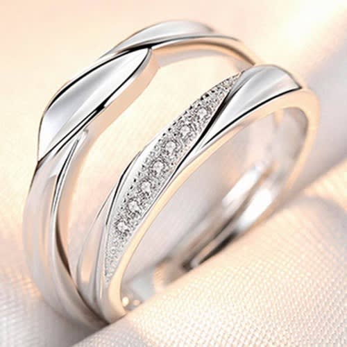 Adjustable Wedding Ring Set - Silver