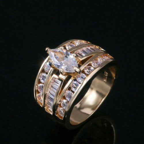 Inlaid Zircon Engagement Ring Sz 9