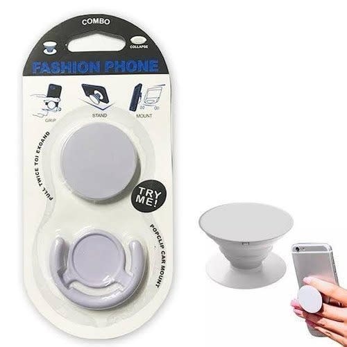 Expanding Stand And Grip Mount- White Combo Pop Socket And Pop Clip