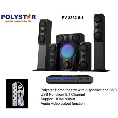 5.1ch Heavy Duty Speaker System + Free Extension Pv-3332-5.1