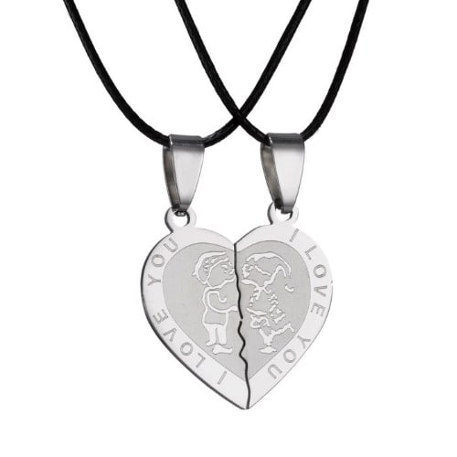 Couple Broken Heart Choker Necklaces-Silver
