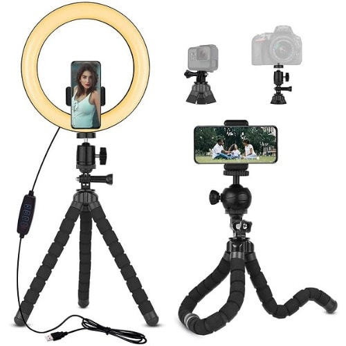 Octopus Flexible Phone Holder With 6 Inches Ring Light