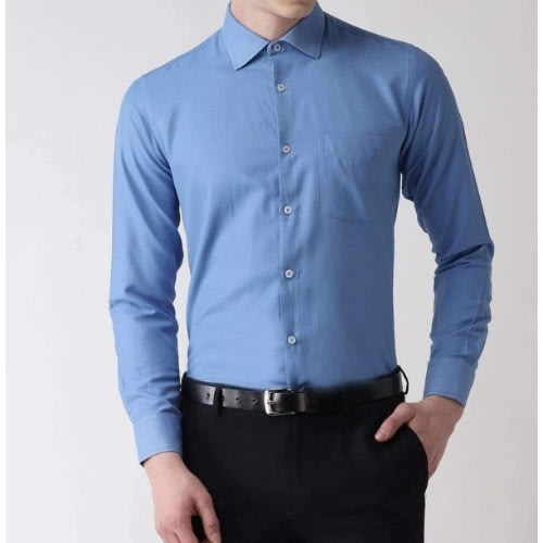 Men Formal Dress Shirt With Matching Tie - Blue Shirt & Navy Tie