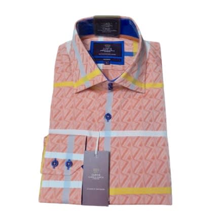 Men's Curtis Orange And Blue Check Slim Fit Cotton Shirt - Low Collar