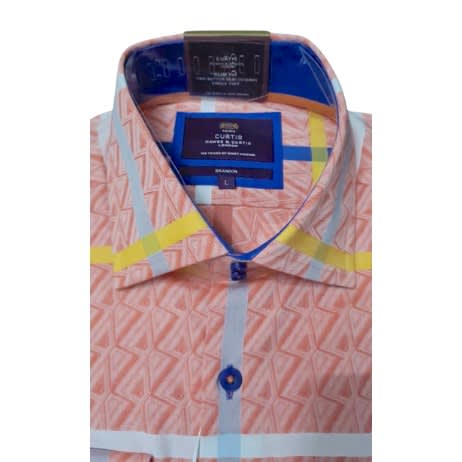 Men's Curtis Orange And Blue Check Slim Fit Cotton Shirt - Low Collar