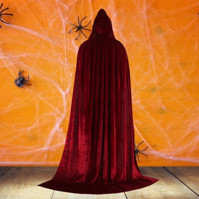 Adult Velvet Hooded Cloak Cape Extra Long Deluxe 150cm Wine Red