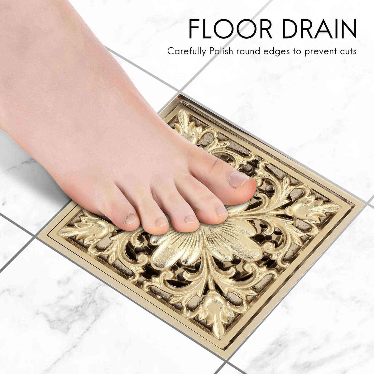 Gold Square Floor Drain Shower Ground Drainer with Strainer