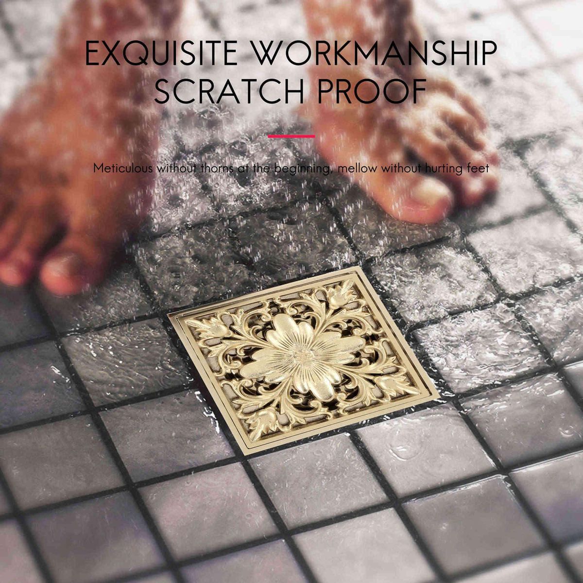 Gold Square Floor Drain Shower Ground Drainer with Strainer
