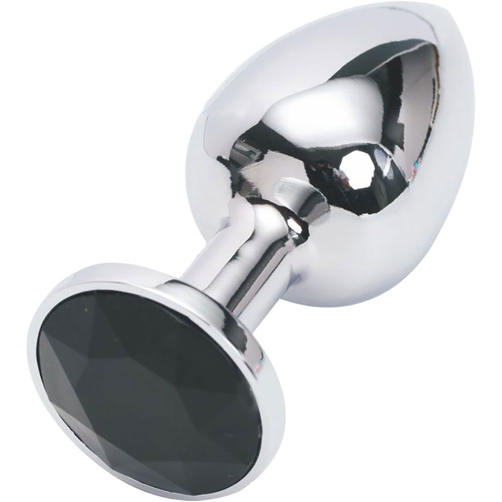 Faux Gemstone Stainless Steel Butt Anal Plug Massager-Black