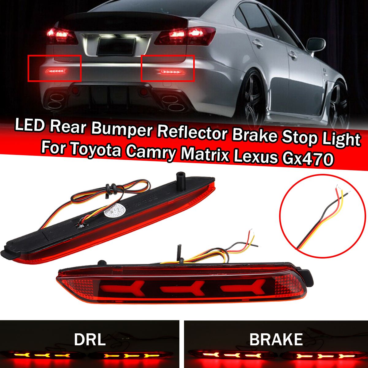 2PCS For Toyota Camry/ Sienna/ Matrixs/ Lexuss LED Rear Bumper Reflector Brake Stop Light
