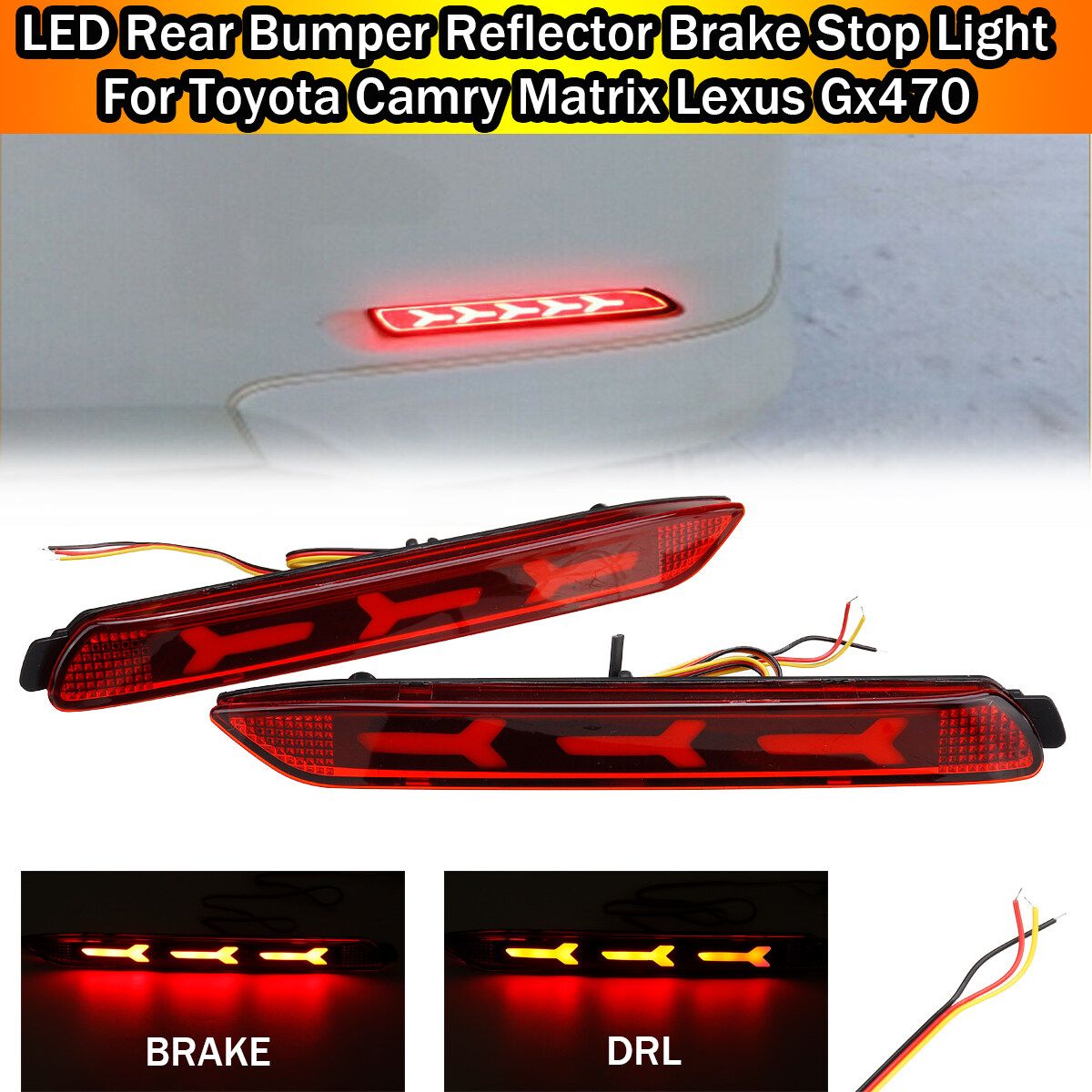2PCS For Toyota Camry/ Sienna/ Matrixs/ Lexuss LED Rear Bumper Reflector Brake Stop Light