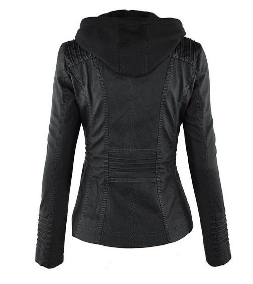 Women Detachable Hooded PU Leather Fashion Leisure Jackets